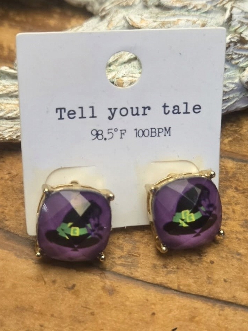 Tell Your Tale Purple Witch Hat Stud Earrings with Gold-Tone Setting